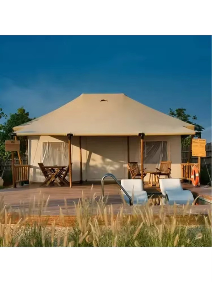 Luxus Safari Glamping Zelt mit Badezimmer für Outdoor Resort und Camping, Farbe: Beige, B/T/H: 8 x 6 m - Bild 3