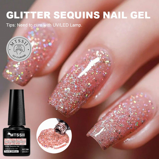 Mtssii Gel Nagellack, Rosa Lila, Glitter Pailletten, 7 ml - Bild 1