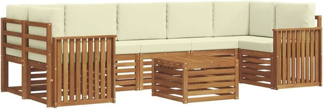 vidaXL Sofagarnitur 8-teilig aus Massivholz Akazie in Natur und Beige mit Polsterung und Kissen - Bild 1