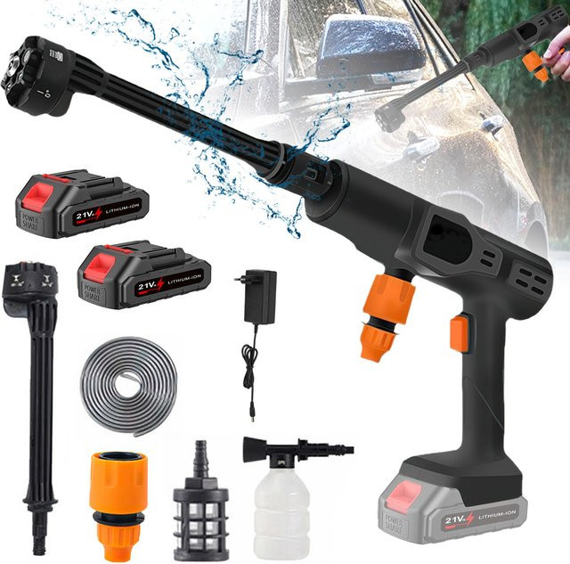 TKKEACE 6-in-1 Kabelloser Hochdruckreiniger in Schwarz mit Akkubetrieb für Auto, Haus und Garten - Bild 1
