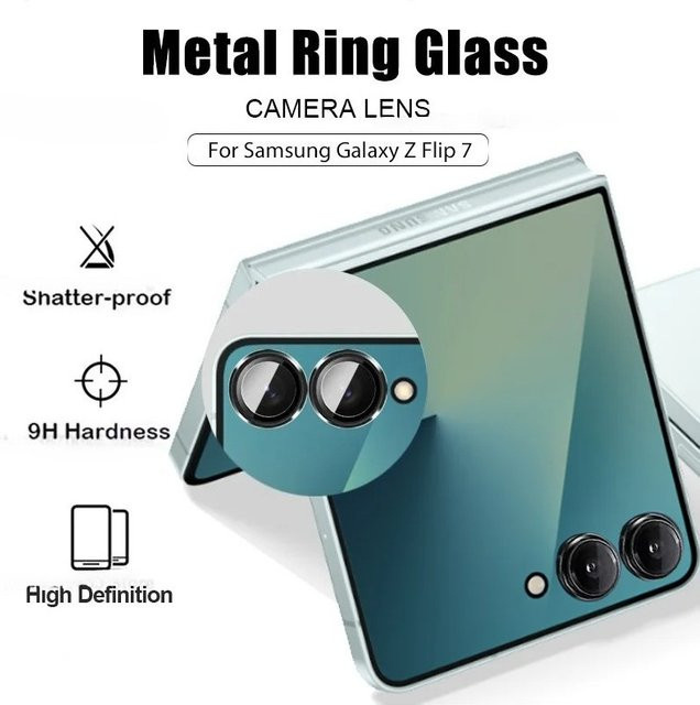 Metallring Kameraobjektiv Schutzhülle für Samsung Galaxy Z Fold 7 6 5 4 in Schwarz und Silber mit HD-Glaslinsen-Schutzkappe - Bild 1