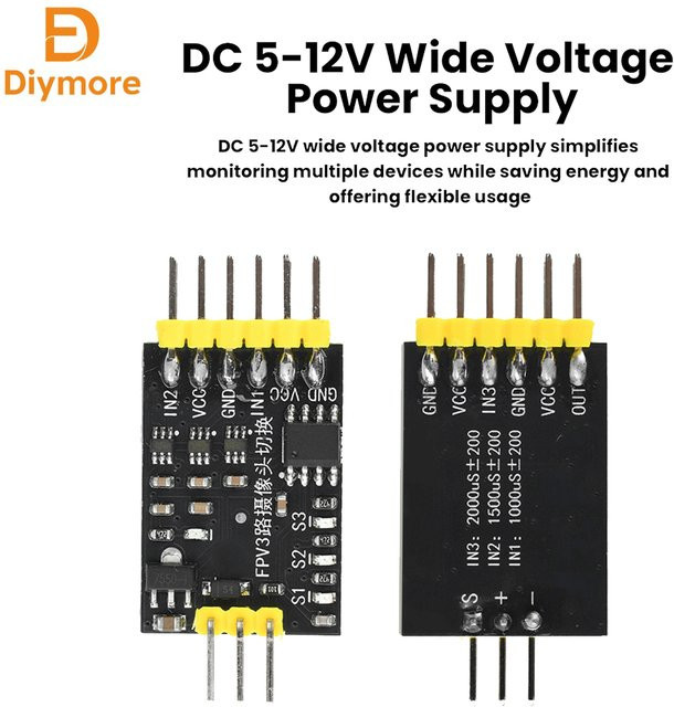 diymore DC5-12V 3-Kanal-Video-Schaltmodul RC FPV Kamera-Umschaltmodul mit PWM-Steuerung in Schwarz - Bild 1