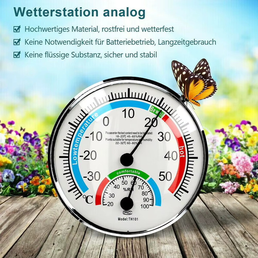 HpLive Thermometer Hygrometer analog in Weiß zur Messung von Temperatur und Luftfeuchtigkeit mit Messbereich -30 bis 50 °C - Bild 5