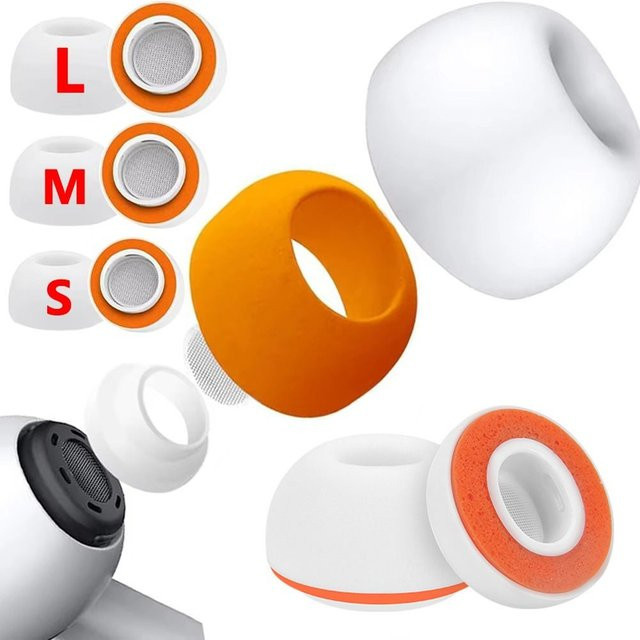 Apple Ersatz-Ohrstöpsel aus Silikon für AirPods Pro 3, Memory-Schaum-Ohrstöpsel in Weiß und Orange, Größen S/M/L - Bild 1