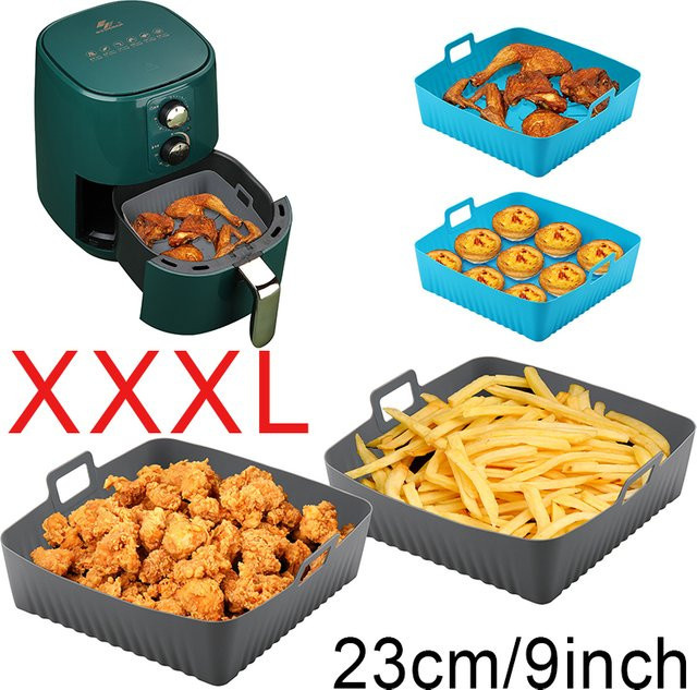 Quadratische Silikon-Einlagen für Ninja Luftfritteusen, Schwarz, Breite: 23 cm, Tiefe: 23 cm, Höhe: 6,5 cm - Bild 1