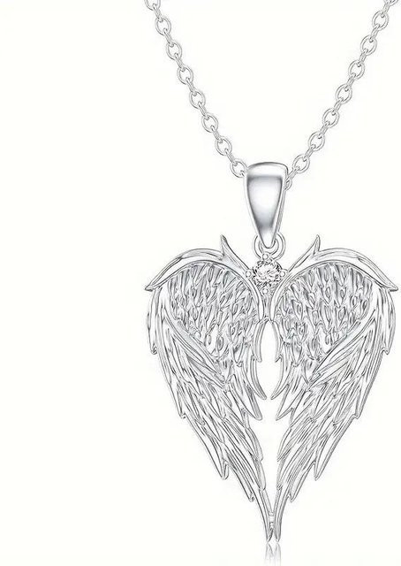 Rui Di Halskette, Engelsflügel Herz Inlay, Zirkonia, Zinklegierung, Weiß, Unisex - Bild 1