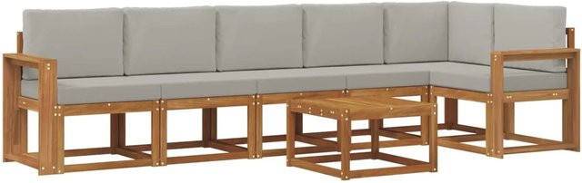 vidaXL Outdoor-Sofagarnitur 7-teilig aus Akazienholz in Natur und Hellgrau mit L-Form und UV-beständigen Kissen - Bild 1