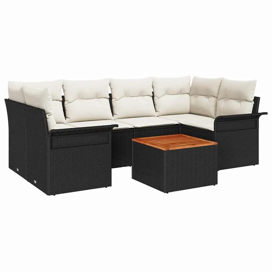 7-tlg. vidaXL Garten-Sofa-Set aus Poly-Rattan in Schwarz mit Tisch und Polstern in L-Form - Bild 2