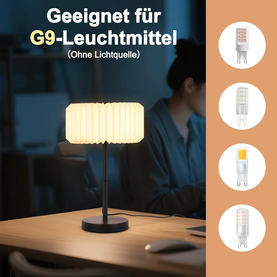 Vintage Tischlampe mit Papierlampenschirm in Weiß für Wohnzimmer, Schlafzimmer und Esszimmer - Bild 2