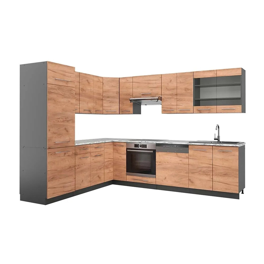 Vicco Fame-Line Eckküche Goldkraft in Eiche und Anthrazit mit Marmor-Optik, B/T/H: 227 x 287 cm - Bild 2
