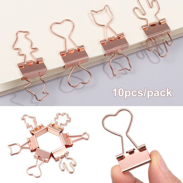 10er Set Kawaii Katzen Herz Metall Büroklammern in Rose Gold für Schule und Büro - Bild 1