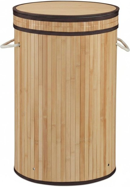 Relaxdays Wäschekorb aus Bambus mit Klappdeckel, faltbar, Braun/Beige, B: 63 cm, T: 40 cm - Bild 1