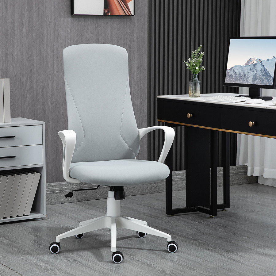 Vinsetto Bürostuhl höhenverstellbar mit Wippfunktion, ergonomischer Drehstuhl aus Stretchstoff in Hellgrau für Büro & Homeoffice - Bild 2