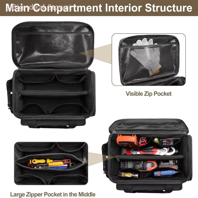 JTZTF Taktische Werkzeugtasche in Schwarz mit rutschfester Basis, Tragbarer Mehrzweck-Arbeitsorganisator für Heimwerker und Tischler, B/T/H: 36,7 x 21,5 x 20,5 cm - Bild 5