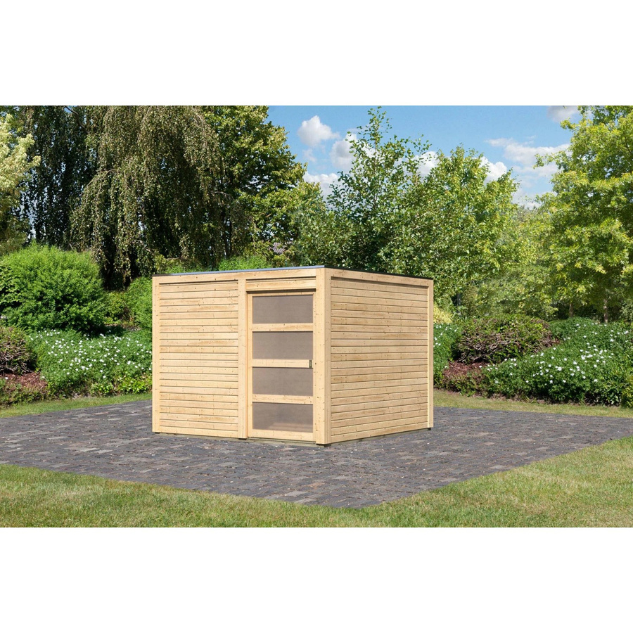 Karibu Holz-Gartenhaus Cuadrado mit Flachdach, Unbehandelt, Braun, B/T: 272 x 272 cm - Bild 2