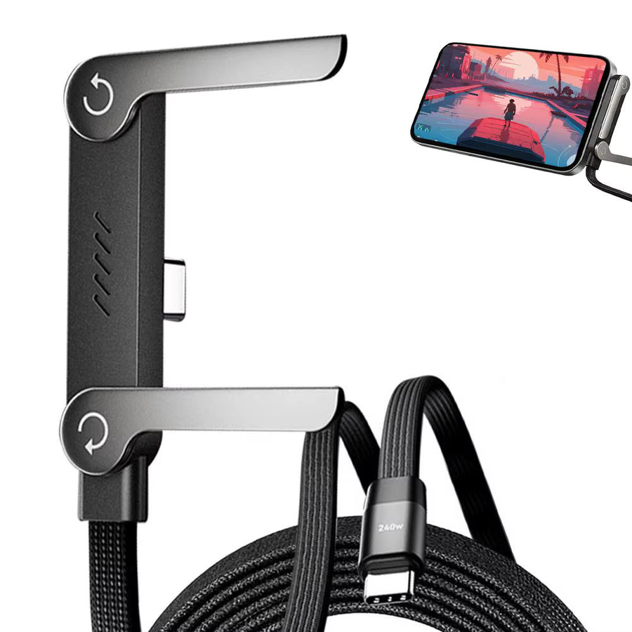 Faltbares 240 W USB-Typ Ladekabel mit integriertem Ständer und Telefonhalter für Telefon und Tablet in Schwarz - Bild 6