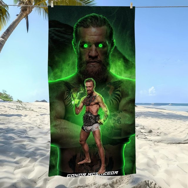Champion Boxer Conor McGregor UFC Handtuch, schnelltrocknend, Weiß-Grün, B: 100 cm, H: 170 cm - Bild 1