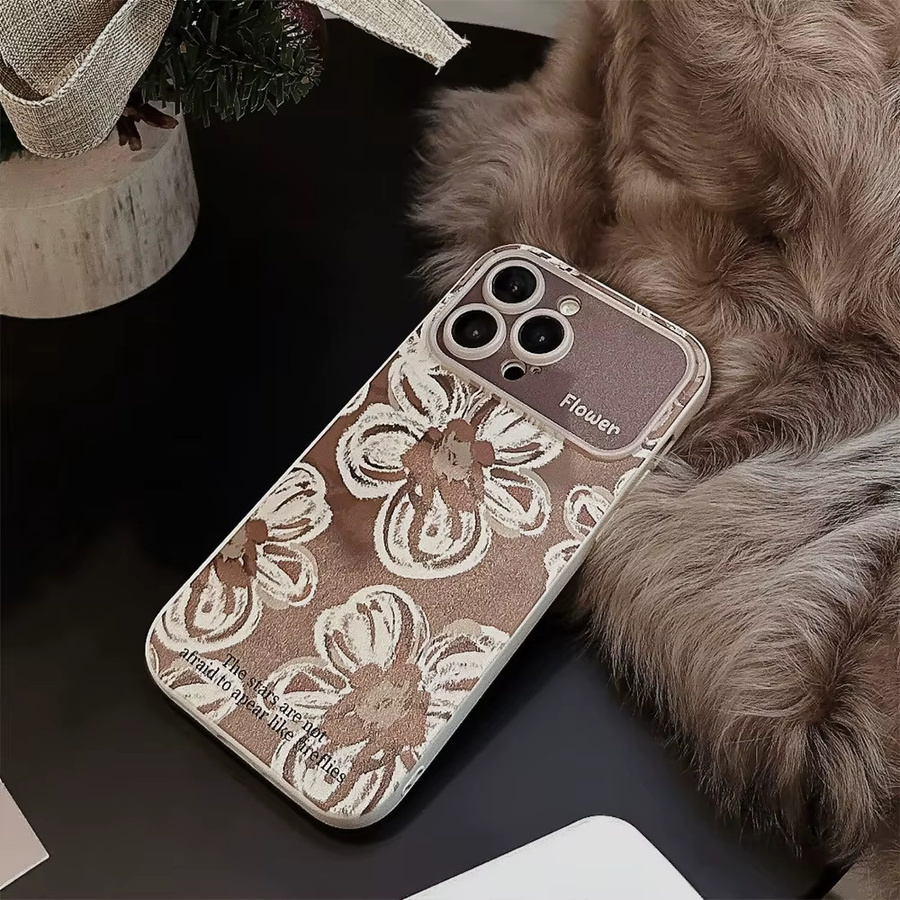 MUQGEW Stoßfeste Handyhülle mit Blumenmuster und großem Fenster für iPhone 11 bis iPhone 16 Pro Max in Braun - Bild 2
