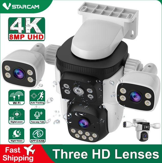 Vstarcam PTZ Überwachungskamera mit 8MP 4K HD, 3 Objektiven, Vollfarb-Nachtsicht und Zwei-Wege-Audio, Weiß - Bild 1