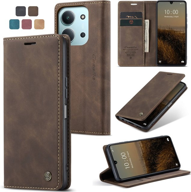 Luxuriöse Retro-Lederhülle für Xiaomi Redmi 15C 4G und Redmi 14C 4G in Braun mit Kartenfächern und Standfunktion - Bild 1