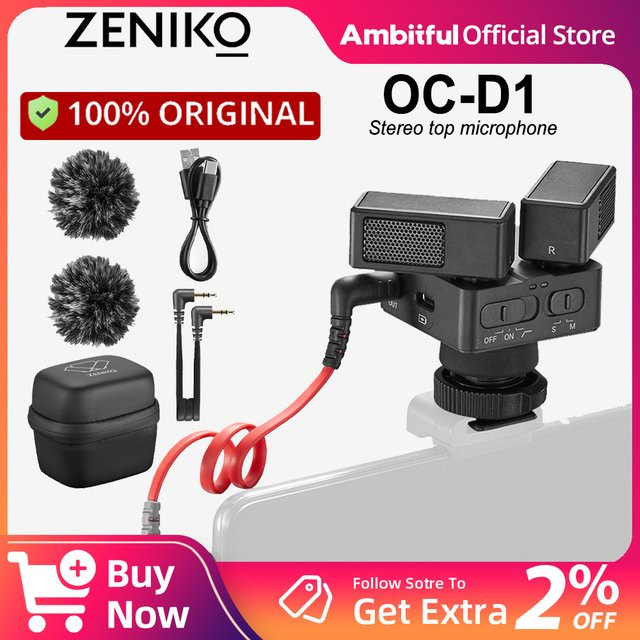 ZENIKO OC-D1 Stereo-Doppelmikrofon in Schwarz mit Nierencharakteristik, Low-Cut-Filter und Stoßdämpfermontage für Interviews - Bild 1