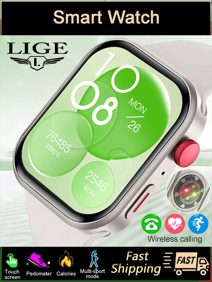 LIGE Smartwatch, Silikon, Schwarz, Beige, 2,01 Zoll, Unisex - Bild 5