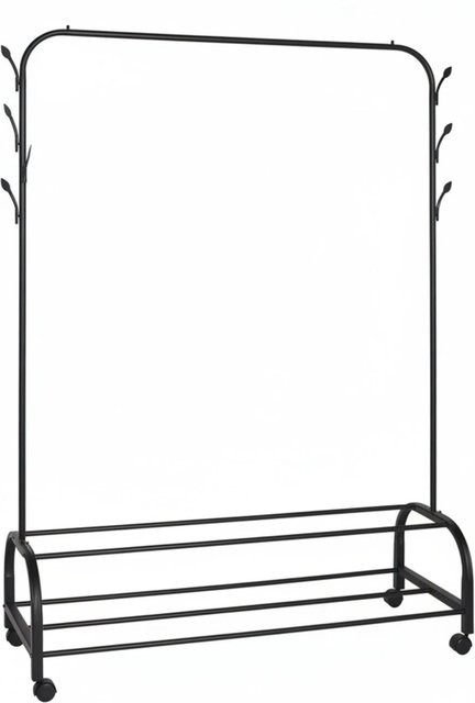 Relaxdays Kleiderständer aus Eisen in Schwarz mit 2 Ablagen, rollbar, H: 160 cm, B: 110 cm, T: 40 cm - Bild 1