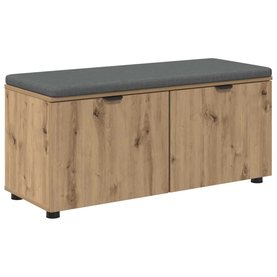 vidaXL Flurbank mit Kissen und Schuhregal in Artisan-Eiche, Farbe Braun/Grau, B/T/H: 100 x 38 x 46 cm - Bild 2