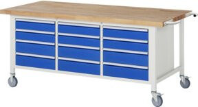 Fahrbare Werkbank Rau 8579 in Grau und Multicolour mit 12 Schubladen, B/T/H: 200 x 90 x 88 cm - Bild 1