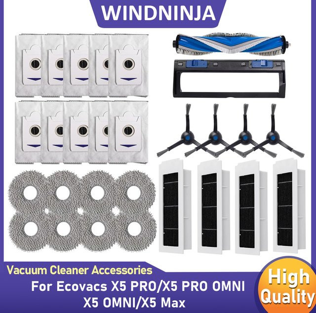 Ecovacs Ersatzteil-Set für Roboterstaubsauger mit Mopp-Tuch, Filter, Staubbeutel und Seitenbürsten passend für X5 OMNI, X5 PRO OMNI und X5 Max - Bild 1
