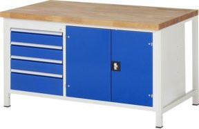 Rau Werkbank 8905A2 höhenverstellbar mit 4 Schubladen und 1 Tür, B/T/H: 150 x 90 x 84-104 cm, mehrfarbig - Bild 1