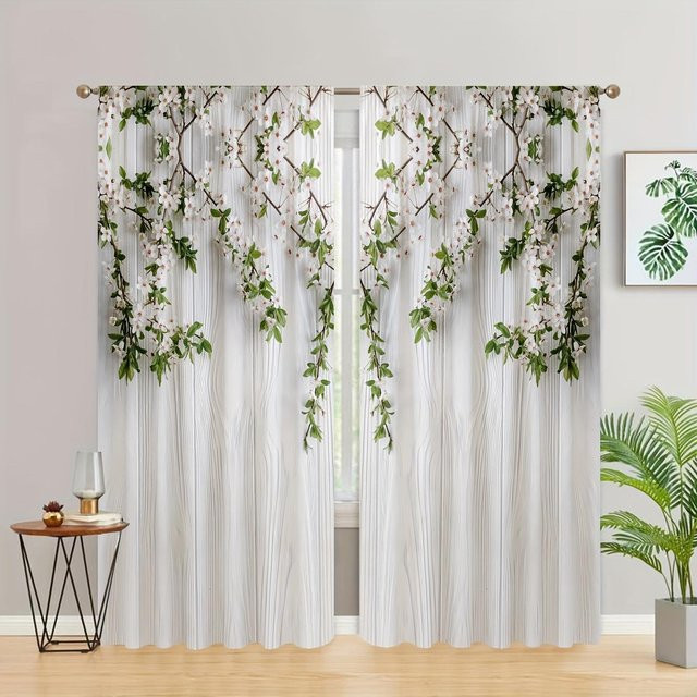 Yiran Furniture Fenstervorhang Set mit Naturmotiv in Weiß und Multicolour, 2er-Pack, Breite: 65 cm, Höhe: 60 cm - Bild 1