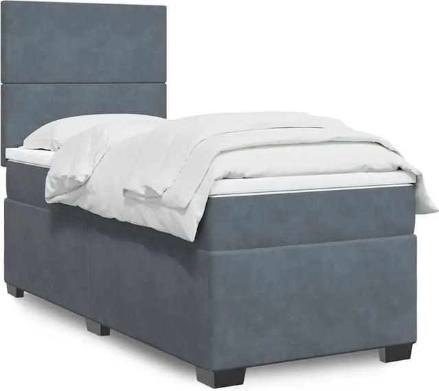 vidaXL Boxspringbett mit Matratze in Grau aus Samt mit USB-Ladeport und Unterbettbeleuchtung B/T: 100 x 200 cm - Bild 1
