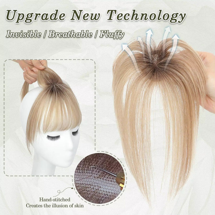 HAIRCUBE Haarteil Topper mit Pony, Ombre Braun zu Blond, 10 Zoll, Echthaar, Damen - Bild 2