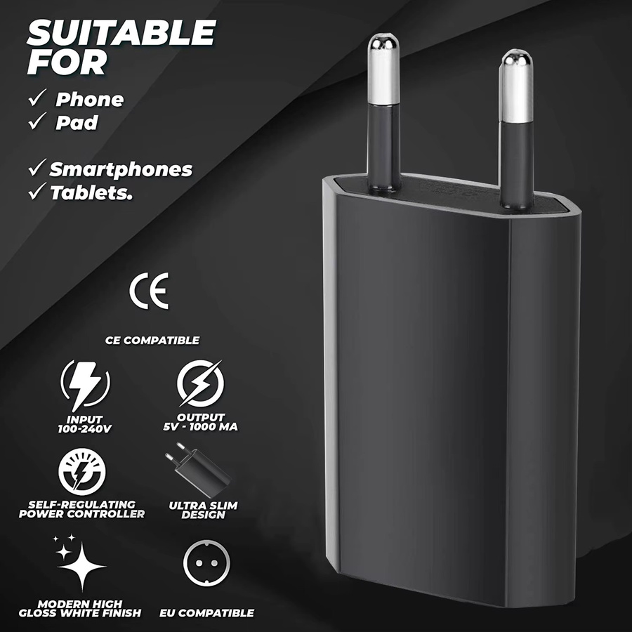 TAQKRED Universal USB Wandladegerät 5W mit EU-Stecker in Schwarz für iPhone und Smartphones - Bild 2