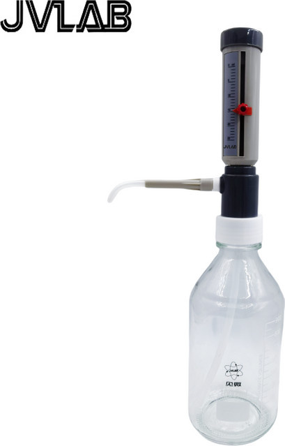 JVLAB Laborflaschenaufsatz-Dispenser halbautomatischer Flüssigkeitsdosierer aus Kunststoff, einstellbares Dosiervolumen 5-25 ml, Hülsentyp - Bild 1