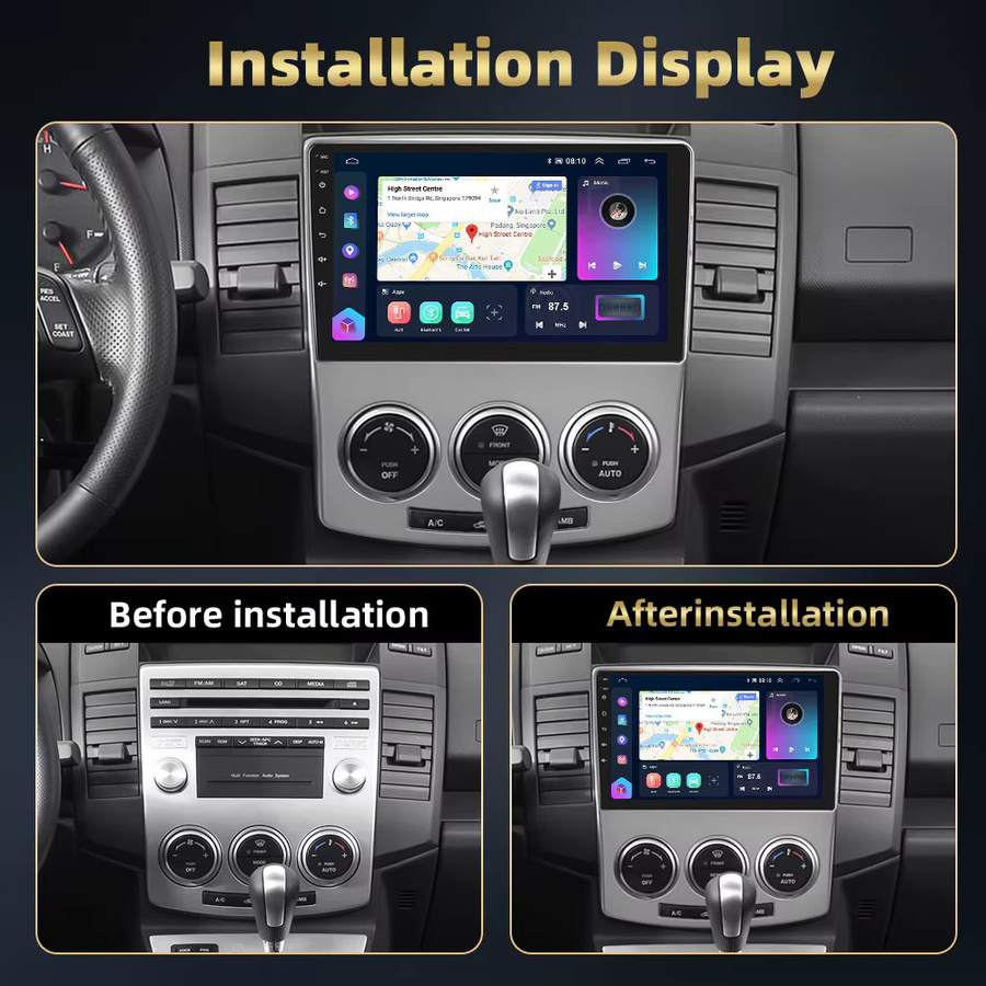 Podofo 9-Zoll Wireless CarPlay Autoradio mit Android Auto, WIFI, 4G und GPS für Mazda 5 2007-2010, 8-Kern Multimedia-Videoplayer in Schwarz, 8+128G - Bild 2