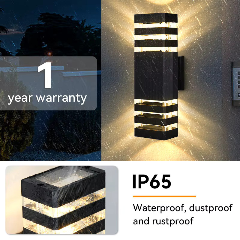 CANMEIJIA LED-Wandleuchte für Außenbereich und Treppen, moderne Up-Down-Beleuchtung mit E27 Fassung für austauschbare Leuchtmittel, rechteckiges Metalldesign in Schwarz oder Weiß - Bild 2