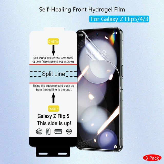 3er-Pack HD Hydrogel Frontschutzfolie für Samsung Galaxy Z Flip 7 6 5 4 3, transparent, inklusive Installationswerkzeug - Bild 1