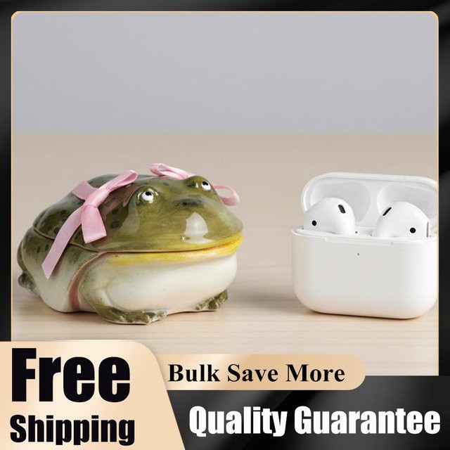 Ugly Frog Handgefertigte Kopfhörerhülle für Airpod 4, Pro 2 und Pro 3 mit rosa Schleife und Krone in Pink, Gelb und Multicolour - Bild 1