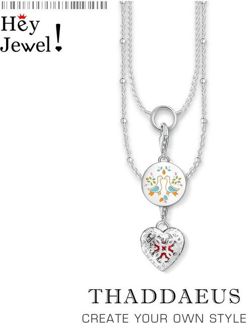 Charm-Halskette Liebesvögel & Herz-Medaillon, 925 Sterlingsilber, 45cm, Damen - Bild 1