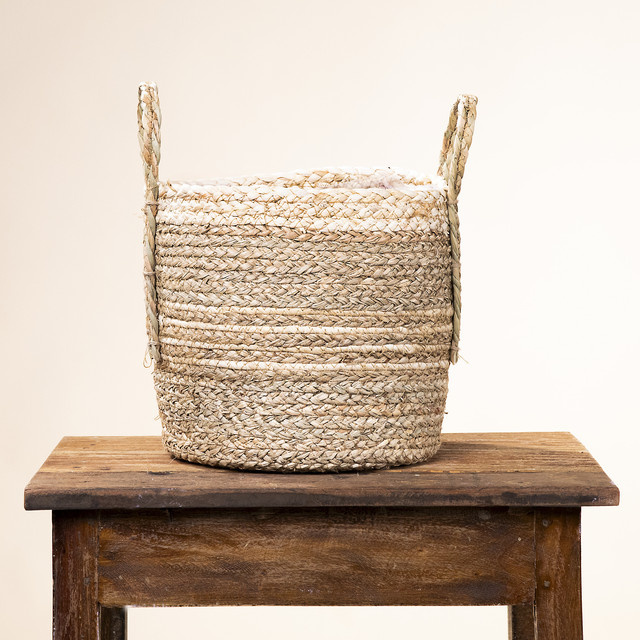 Seegras Korb mit Henkel von Green Living in Beige aus Seegras und Maisstroh, Durchmesser: 26,5 cm - Bild 1