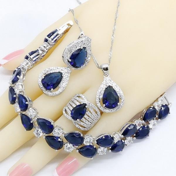 Schmuckset Damen, Kupfer, Silber, Zirkonia, Kristall, Königsblau - Bild 1