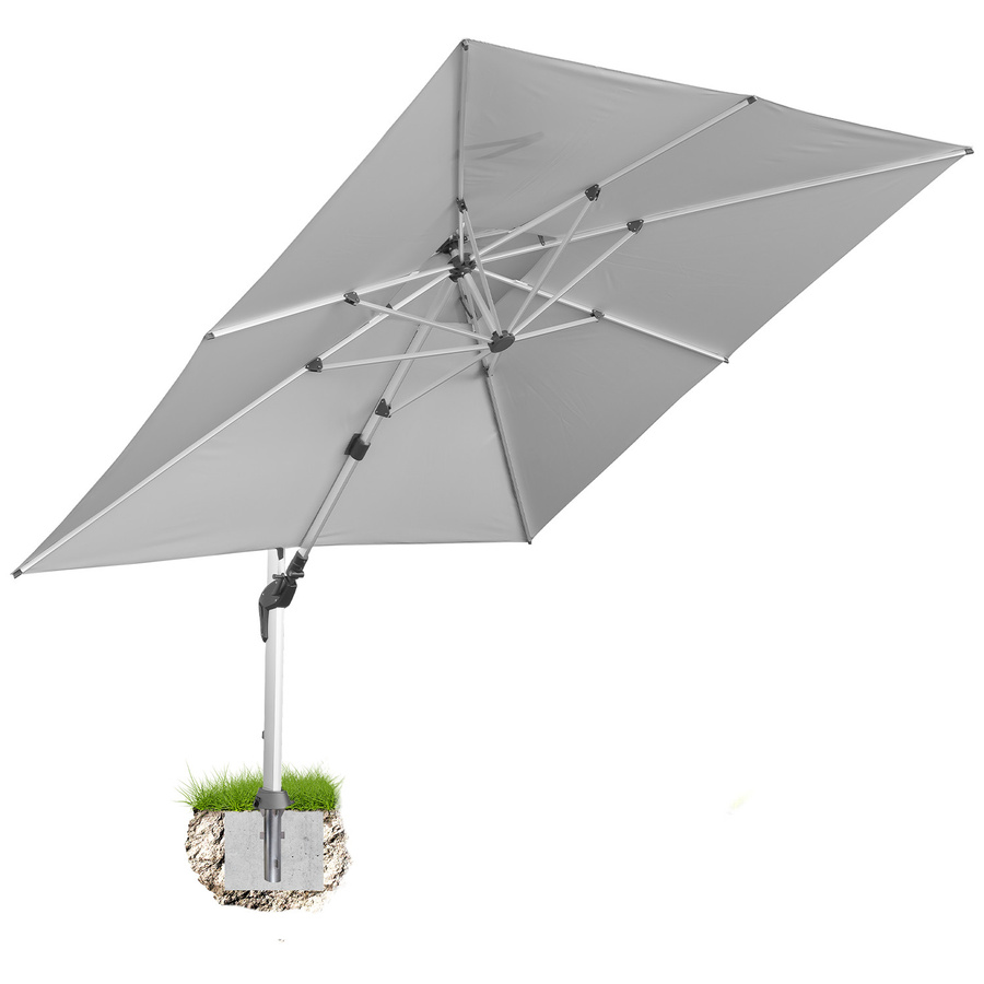 Anndora Alu Ampelschirm quadratisch Silber Grau mit Bodenanker, 3,5 x 3,5 m, 360 Grad drehbar und neigbar - Bild 1
