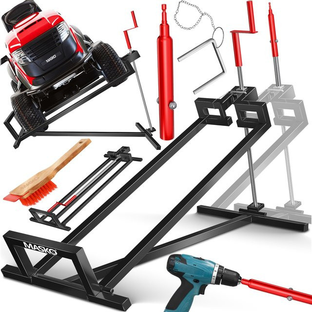 MASKO XXL Rasentraktorheber Hebevorrichtung für Aufsitzmäher bis 450 kg, 45 Grad verstellbar, universelle Hebebühne mit Zubehör und Adapter - Bild 1