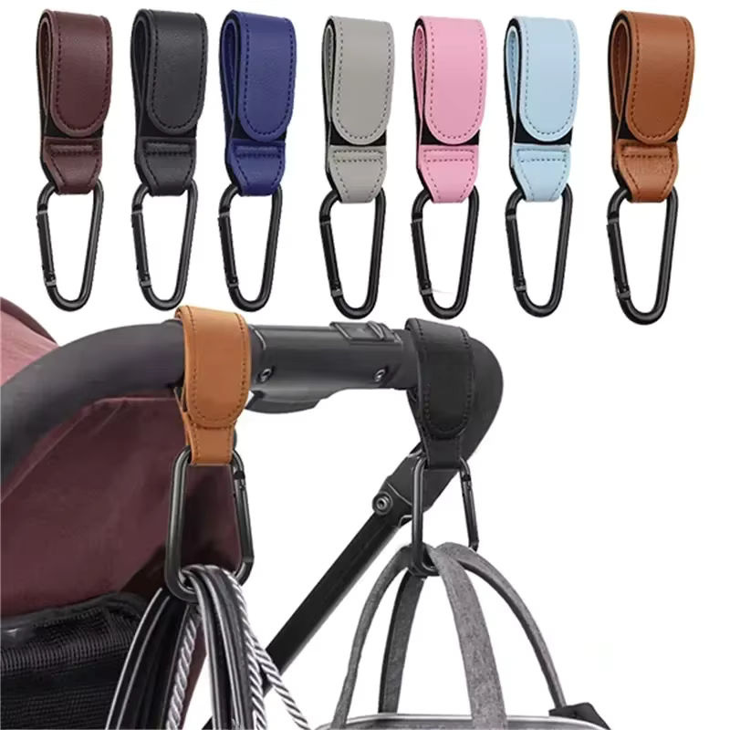 2er-Set Kinderwagen Haken aus PU Leder in Schwarz, 360 Grad drehbarer Warenkorb Organizer für Kinderwagen Zubehör - Bild 6