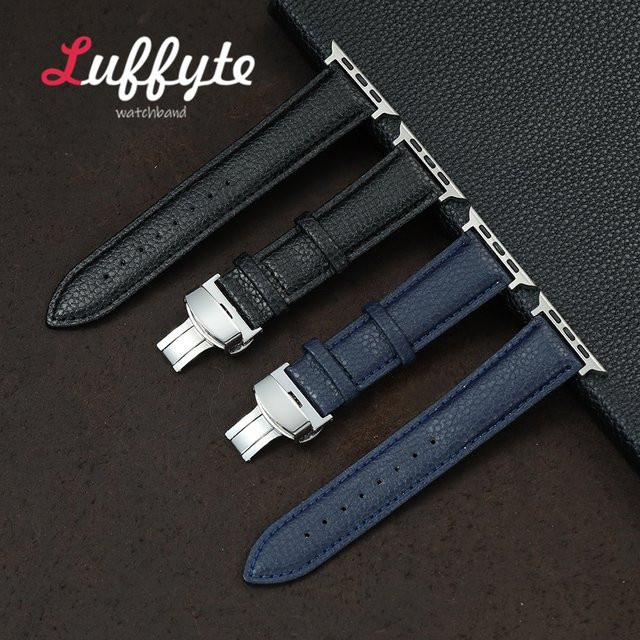 luffyte Uhrenarmband Leder, Litschi-Muster, Schwarz, Unisex - Bild 1