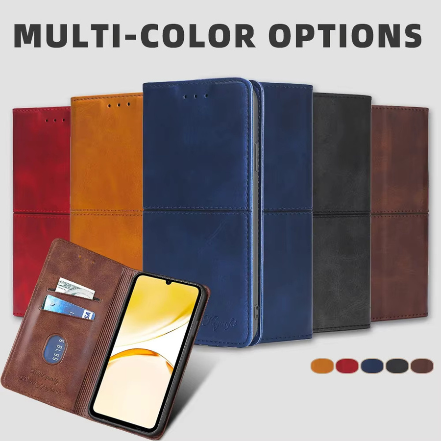 Magnetische Leder Flip Case mit Retro Logo und Kartenfächer für Realme Note 50 Narzo 60X N55 N53 50A 50i Prime 50 30 30A 20A Pro in Schwarz und Blau - Bild 6