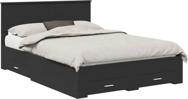 vidaXL Bettrahmen mit Kopfteil und Schubladen in Schwarz Matt aus Holzwerkstoff, B/T/H: 135 x 190 x 90 cm - Bild 1