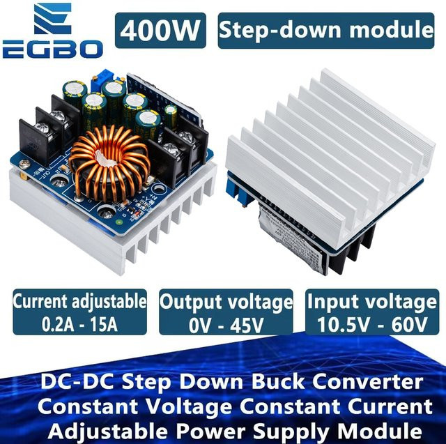 Baishundianzi DC-DC Step Down Buck Converter 400W 15A Einstellbares Netzteilmodul mit Konstantspannung und Konstantstrom (Eingang: 10V-60V, Ausgang: 0-45V) - Bild 1
